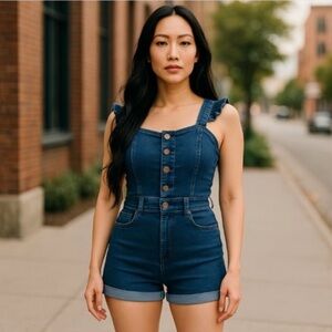Almost Famous Blue Denim Romper size Large